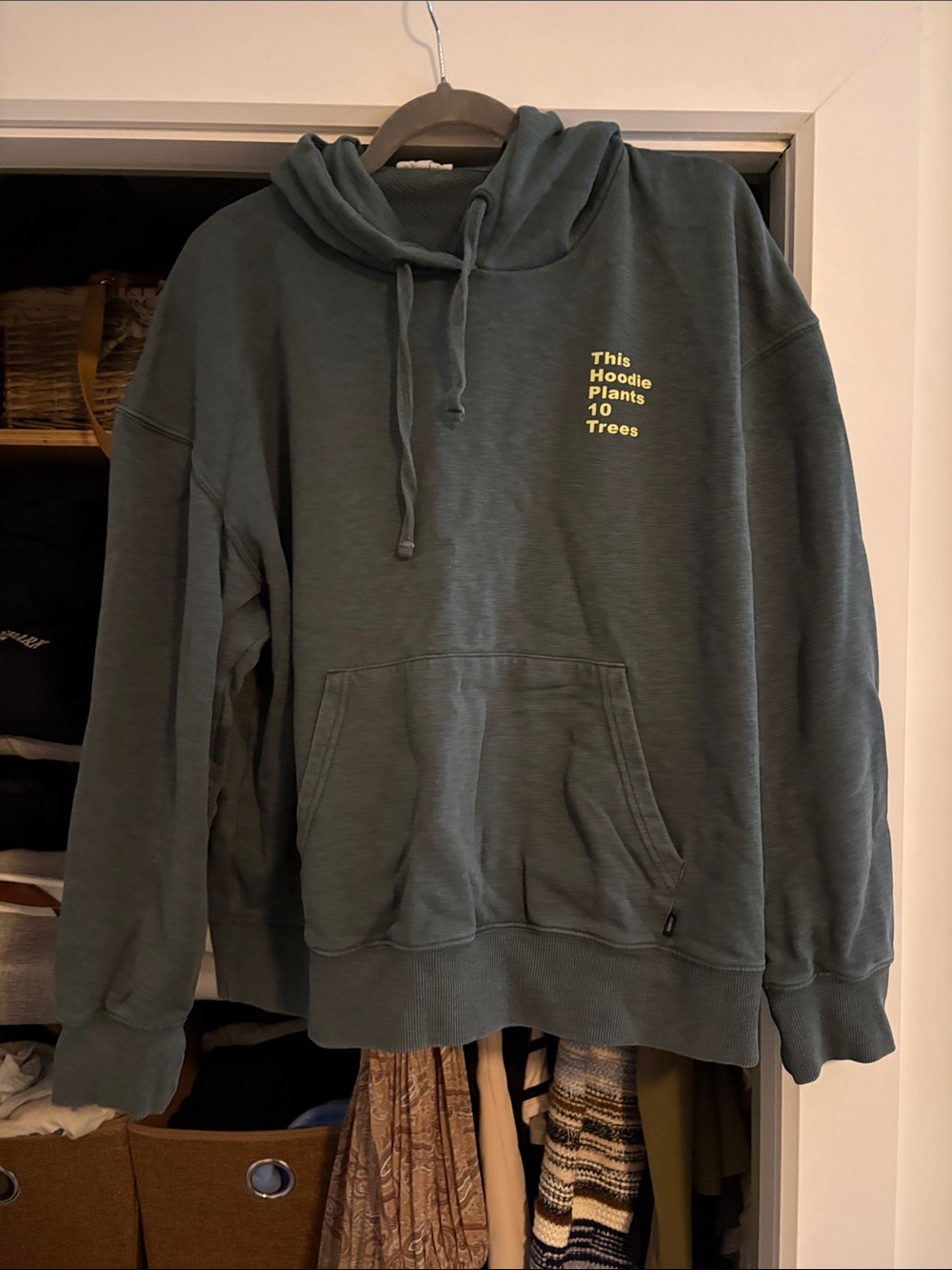 tentree Forest Green Hoodie with Yellow Chest Print